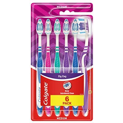 Colgate ZigZag, Cepillo de Dientes Medio, Limpieza Interdental, Pack 6 Colgate ZigZag, Cepillo de Dientes Medio, Limpieza Interdental, Pack 6