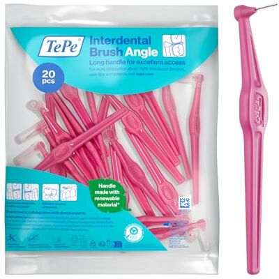 TePe Cepillo interdental Angulado, rosa, 0,4 mm/ISO 0, 20 ud., limpieza interdental, eliminación de placa dental con espacios estrechos, garantiza unas encías fuertes TePe Cepillo interdental Angulado, rosa, 0,4 mm/ISO 0, 20 ud., limpieza interdental, eliminación de placa dental con espacios estrechos, garantiza unas encías fuertes
