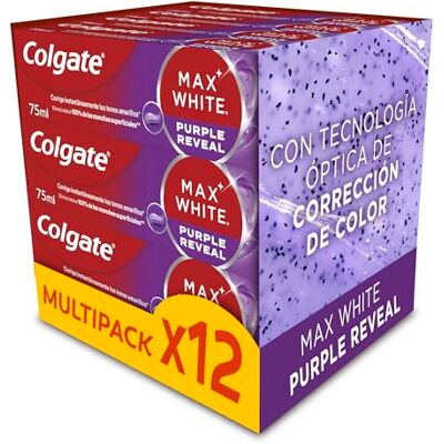 Colgate Max White Purple Reveal Pasta de Dientes Blanqueadora, Pack 12 x 75ml, Dentífrico Blanqueador de Dientes con Tecnología de Corrección Óptica del Color, Corrige al instante los Tonos Amarillos Colgate Max White Purple Reveal Pasta de Dientes Blanqueadora, Pack 12 x 75ml, Dentífrico Blanqueador de Dientes con Tecnología de Corrección Óptica del Color, Corrige al instante los Tonos Amarillos
