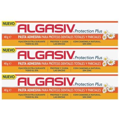 ALGASIV Protection Plus Pasta Adhesiva Prótesis Dentales Totales Y Parciales, 40 g (3 Pack) ALGASIV Protection Plus Pasta Adhesiva Prótesis Dentales Totales Y Parciales, 40 g (3 Pack)