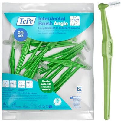 TePe Cepillo interdental Angulado, verde, 0,8 mm/ISO 5, 20 ud., eliminación de placa, limpieza interdental fácil y eficiente, hilo dental para espacios reducidos TePe Cepillo interdental Angulado, verde, 0,8 mm/ISO 5, 20 ud., eliminación de placa, limpieza interdental fácil y eficiente, hilo dental para espacios reducidos