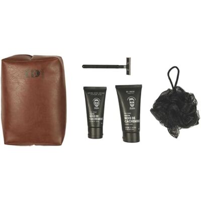 COSMETIC CLUB Set de Cuidado Corporal para Hombre, 5 Accesorios: Gel de Ducha, Espuma de Afeitar, Esponja de Baño, Tijeras de Uñas, Perfume Madera de Cachemira, Diseño Marrón Negro COSMETIC CLUB Set de Cuidado Corporal para Hombre, 5 Accesorios: Gel de Ducha, Espuma de Afeitar, Esponja de Baño, Tijeras de Uñas, Perfume Madera de Cachemira, Diseño Marrón Negro