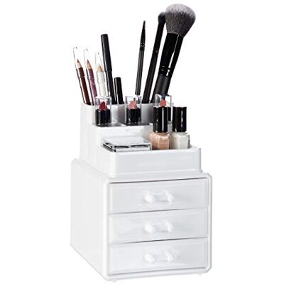 Relaxdays Organizador de Maquillaje Estrecha con 3 Cajones, Acrílico, Blanco, 17 x 12 x 13.5 cm Relaxdays Organizador de Maquillaje Estrecha con 3 Cajones, Acrílico, Blanco, 17 x 12 x 13.5 cm
