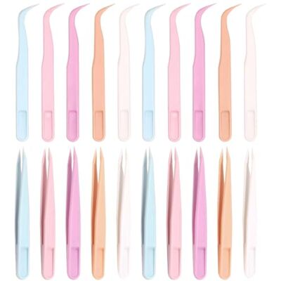 WOLMIK 20 pinzas de plástico coloridas para manualidades, pastillas, puntas rectas y curvas para habilidades motoras finas, extensiones de pestañas WOLMIK 20 pinzas de plástico coloridas para manualidades, pastillas, puntas rectas y curvas para habilidades motoras finas, extensiones de pestañas