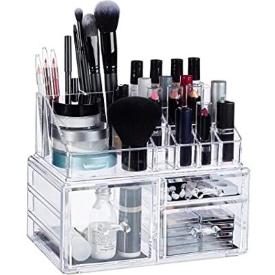 Relaxdays Organizador de Maquillaje con 3 Cajones, Acrílico, Transparente, 18.5 x 23.5 x 14 cm Relaxdays Organizador de Maquillaje con 3 Cajones, Acrílico, Transparente, 18.5 x 23.5 x 14 cm