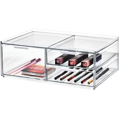 InterDesign iDesign Organizador de Maquillaje, cajonera pequeña con 3 cajones de la colección Exclusiva de Sarah Tanno, Organizador de plástico para cosméticos y Utensilios, Transparente InterDesign iDesign Organizador de Maquillaje, cajonera pequeña con 3 cajones de la colección Exclusiva de Sarah Tanno, Organizador de plástico para cosméticos y Utensilios, Transparente