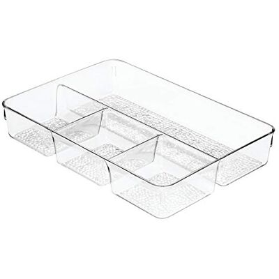 InterDesign iDesign Organizador de maquillaje, organizador de cajones de plástico con textura, caja organizadora con 4 compartimentos para cosméticos, transparente InterDesign iDesign Organizador de maquillaje, organizador de cajones de plástico con textura, caja organizadora con 4 compartimentos para cosméticos, transparente