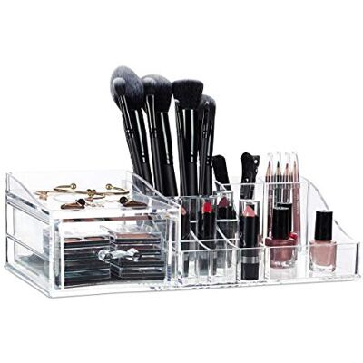 Relaxdays Organizador de Maquillaje acrílico, Organizador de cosméticos, Un Cajón, Transparente Relaxdays Organizador de Maquillaje acrílico, Organizador de cosméticos, Un Cajón, Transparente