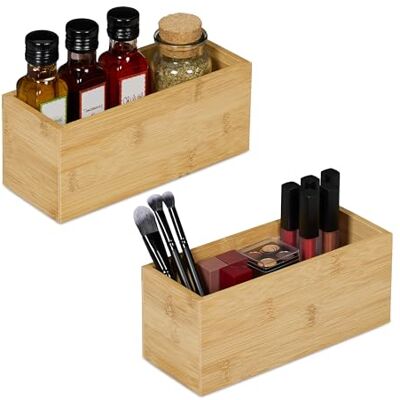 Relaxdays Cajas Organizadoras de Bambú, Pack de 2, Cajitas sin Tapa, 9,5 x 23 x 9 cm, Cocina, Baño y Oficina, Natural Relaxdays Cajas Organizadoras de Bambú, Pack de 2, Cajitas sin Tapa, 9,5 x 23 x 9 cm, Cocina, Baño y Oficina, Natural