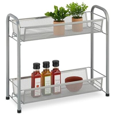 Relaxdays Organizador Especias, 2 Niveles, Estantería Cocina y Baño, Condimentos, Maquillaje, Metal, Plateado Relaxdays Organizador Especias, 2 Niveles, Estantería Cocina y Baño, Condimentos, Maquillaje, Metal, Plateado