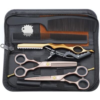 Dragon Kit Tijeras Peluquería 5,5" Corte Profesional Oro Rosa KIT COMPLETO: Tijeras 5,5" acero inoxidable, filo duradero, funda transporte, uso salòn/hogar, ideal principiantes Dragon Kit Tijeras Peluquería 5,5" Corte Profesional Oro Rosa KIT COMPLETO: Tijeras 5,5" acero inoxidable, filo duradero, funda transporte, uso salòn/hogar, ideal principiantes