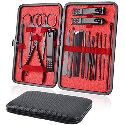 URAQT Manicura Pedicura Set, 18 Piezas Cortaúñas, Tijeras de Uñas con Herramientas Remover Cutícula, Acero Inoxidable, Profesional Cortaúñas para Viajes y hogar, con Caja de Cuero, Negro URAQT Manicura Pedicura Set, 18 Piezas Cortaúñas, Tijeras de Uñas con Herramientas Remover Cutícula, Acero Inoxidable, Profesional Cortaúñas para Viajes y hogar, con Caja de Cuero, Negro