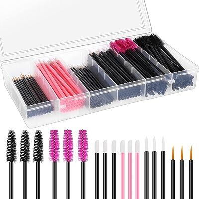 HEEFEN Kits de herramientas de maquillaje de 200 piezas, pincel de labios desechable de cristal, pincel de pestañas rojo desechable, conjuntos de pinceles de maquillaje diario (Negro y Rosa) HEEFEN Kits de herramientas de maquillaje de 200 piezas, pincel de labios desechable de cristal, pincel de pestañas rojo desechable, conjuntos de pinceles de maquillaje diario (Negro y Rosa)