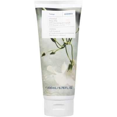 KORRES JASMINE Bodymilk con aceite de almendras nutritivo, con aroma floral de delicado jazmín, para 24 horas de cuidado y suavidad, vegano, sin siliconas ni parabenos, 200 ml KORRES JASMINE Bodymilk con aceite de almendras nutritivo, con aroma floral de delicado jazmín, para 24 horas de cuidado y suavidad, vegano, sin siliconas ni parabenos, 200 ml