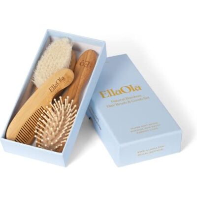 ELLAOLA Juego de cepillo y peine de bambú natural para bebé, juego de 3 piezas que incluye cepillo de lana de cabra de cerdas ultrasuaves, cepillo de masaje para el cabello y peine de bambú redondeado ELLAOLA Juego de cepillo y peine de bambú natural para bebé, juego de 3 piezas que incluye cepillo de lana de cabra de cerdas ultrasuaves, cepillo de masaje para el cabello y peine de bambú redondeado