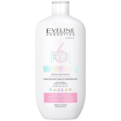 EVELINE COSMETICS 6 Ceramides Emulsión corporal hipoalergénica Hidratación intensiva y suministro de nutrientes con aceite de jojoba, escualano y ácido láctico EVELINE COSMETICS 6 Ceramides Emulsión corporal hipoalergénica Hidratación intensiva y suministro de nutrientes con aceite de jojoba, escualano y ácido láctico