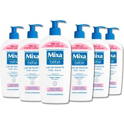 Mixa Bébé – Leche de tocador muy suave – para piel sensible y lactantes – con vitamina E + aceite de almendras dulces – tolerancia óptima – Hipoalergénico – Maxi Format – 6 x 400 ml Mixa Bébé – Leche de tocador muy suave – para piel sensible y lactantes – con vitamina E + aceite de almendras dulces – tolerancia óptima – Hipoalergénico – Maxi Format – 6 x 400 ml