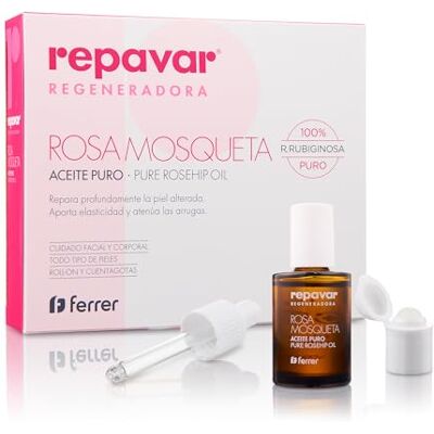 REPAVAR Aceite 100% Puro Rosa Mosqueta Primera Presión en Frío, Alta capacidad Regeneradora para Cicatrices Incluye Aplicador Roll On y Cuenta Gotas 15 ml REPAVAR Aceite 100% Puro Rosa Mosqueta Primera Presión en Frío, Alta capacidad Regeneradora para Cicatrices Incluye Aplicador Roll On y Cuenta Gotas 15 ml