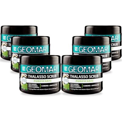 Geomar Thalasso Exfoliante Purificante, Con Sal Marina, Sales de Epsom, Aceite de Moringa y Extractos de Carbón y Té Matcha, 95% de Origen Natural, Made in Italy, Paquete de 6 x 600 g Geomar Thalasso Exfoliante Purificante, Con Sal Marina, Sales de Epsom, Aceite de Moringa y Extractos de Carbón y Té Matcha, 95% de Origen Natural, Made in Italy, Paquete de 6 x 600 g