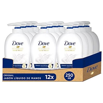 Dove Jabón Líquido de Manos Hidratación Profunda con 5 Hidratantes para Todo Tipo de Pieles, Pack de 12 x 250 ml Dove Jabón Líquido de Manos Hidratación Profunda con 5 Hidratantes para Todo Tipo de Pieles, Pack de 12 x 250 ml