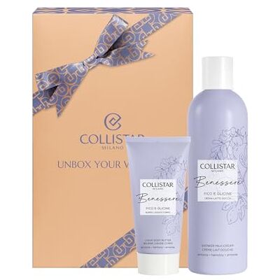 Collistar Benessere Set de regalo de higo y glicinia con crema de ducha de leche de 250 ml + manteca corporal líquida de 50 ml, hidratante, nutritiva y aromática para un bienestar total Collistar Benessere Set de regalo de higo y glicinia con crema de ducha de leche de 250 ml + manteca corporal líquida de 50 ml, hidratante, nutritiva y aromática para un bienestar total