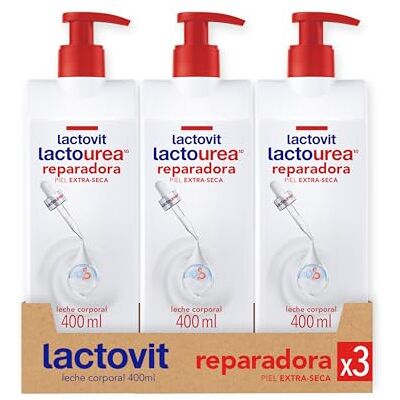 Lactovit Lactourea Leche Corporal Reparadora para Pieles Normales y Extra secas con Urea ProLactic 10, Hidratación y Reparación Intensiva con Efecto Barrera, Absorción Inmediata Pack de 3 x 400 ml Lactovit Lactourea Leche Corporal Reparadora para Pieles Normales y Extra secas con Urea ProLactic 10, Hidratación y Reparación Intensiva con Efecto Barrera, Absorción Inmediata Pack de 3 x 400 ml