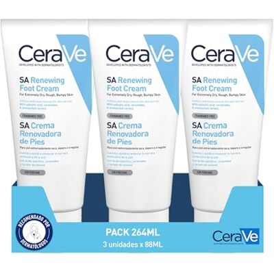 CeraVe SA Crema de Pies Renovadora 3x 88 ml, Para Pies Extremadamente Secos, Ásperos e Irritados, Exfolia e Hidrata Intensamente, Con Ácido Salicílico, 3 Ceramidas Esenciales y Lactato de Amonio. CeraVe SA Crema de Pies Renovadora 3x 88 ml, Para Pies Extremadamente Secos, Ásperos e Irritados, Exfolia e Hidrata Intensamente, Con Ácido Salicílico, 3 Ceramidas Esenciales y Lactato de Amonio.