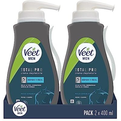 Veet Men Crema Depilatoria Masculina para Pecho Espalda Brazos y Piernas, Pieles Sensibles, Color Gris, 400 ml (Paquete de 2) Veet Men Crema Depilatoria Masculina para Pecho Espalda Brazos y Piernas, Pieles Sensibles, Color Gris, 400 ml (Paquete de 2)