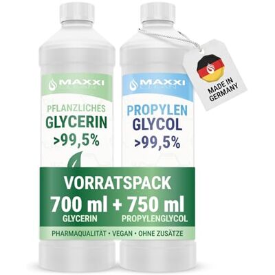 Maxxi Clean Glicerina (VG 99,5%) 700ml E422 + y Propilenglicol (PG 99,9%) 750ml E1520 Maxxi Clean Glicerina (VG 99,5%) 700ml E422 + y Propilenglicol (PG 99,9%) 750ml E1520