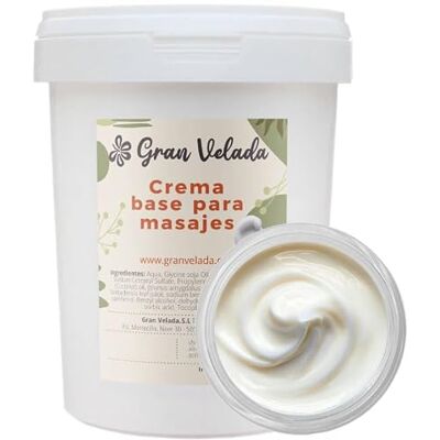 GRAN VELADA Crema Base para Masajes 1000 cc Emulsión Ligera y Versátil Personalizable con Activos (hasta 4%) Nutre e Hidrata la Piel Ideal para Todo Tipo de Masajes GRAN VELADA Crema Base para Masajes 1000 cc Emulsión Ligera y Versátil Personalizable con Activos (hasta 4%) Nutre e Hidrata la Piel Ideal para Todo Tipo de Masajes