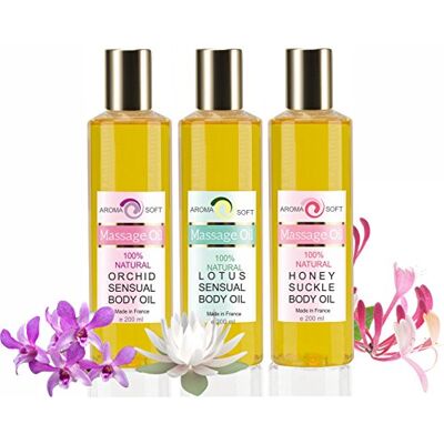 bleu & marine Bretania TRIO Aceites de Masaje Hidratantes Orchidea, Loto y Madresilva 100% Natural Relajación y Después del baño 3x 200 ml made in France bleu & marine Bretania TRIO Aceites de Masaje Hidratantes Orchidea, Loto y Madresilva 100% Natural Relajación y Después del baño 3x 200 ml made in France