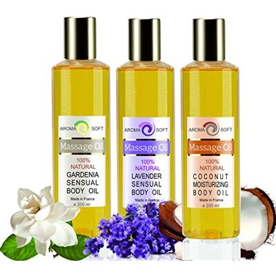 bleu & marine Bretania TRIO Aceites de Masaje Hidratantes Nutritivos Gardenia, Lavanda y Nuez de Coco 100% Natural Relajación y Después del baño 3x 200 ml made in France bleu & marine Bretania TRIO Aceites de Masaje Hidratantes Nutritivos Gardenia, Lavanda y Nuez de Coco 100% Natural Relajación y Después del baño 3x 200 ml made in France