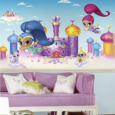 RoomMates Shimmer and Shine Mural de pared removible activado por agua, 10 x 6 pies, multicolor RoomMates Shimmer and Shine Mural de pared removible activado por agua, 10 x 6 pies, multicolor