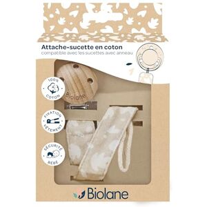 Biolane Sujetador de chupete para chupete redondo, tejido 100% algodón, color beige, fijación de cordón, clip de madera y metal, doble seguridad y antideslizante Biolane Sujetador de chupete para chupete redondo, tejido 100% algodón, color beige, fijación de cordón, clip de madera y metal, doble seguridad y antideslizante