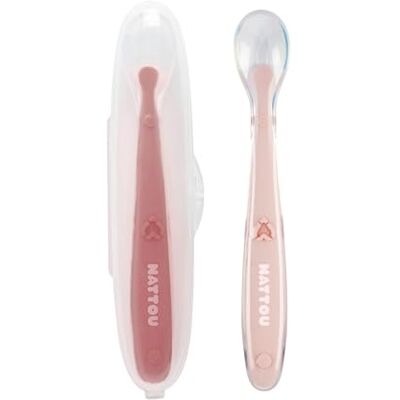 Nattou Cubiertos Bebé Silicona – Set con Estuche Protector – Sin BPA – Utensilios Infantiles – 16 cm – Rosa Polvo Nattou Cubiertos Bebé Silicona – Set con Estuche Protector – Sin BPA – Utensilios Infantiles – 16 cm – Rosa Polvo