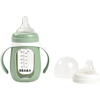 Béaba , Taza de Aprendizaje para Bebés, Función de Biberón/Taza, cristal y 100% Silicona de, Asas Anchas, Fácil de Sujetar, Ergonómico, Boquilla Suave, verde Béaba , Taza de Aprendizaje para Bebés, Función de Biberón/Taza, cristal y 100% Silicona de, Asas Anchas, Fácil de Sujetar, Ergonómico, Boquilla Suave, verde