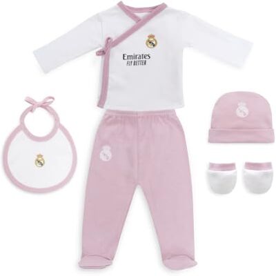 Interbaby Set Regalo 5 Piezas del Real Madrid Primera Puesta Bebé Recien Nacido Compuesto por Gorro, Camisa, Polaina, Manopla y Babero. Edad 0-6 meses. Interbaby Set Regalo 5 Piezas del Real Madrid Primera Puesta Bebé Recien Nacido Compuesto por Gorro, Camisa, Polaina, Manopla y Babero. Edad 0-6 meses.