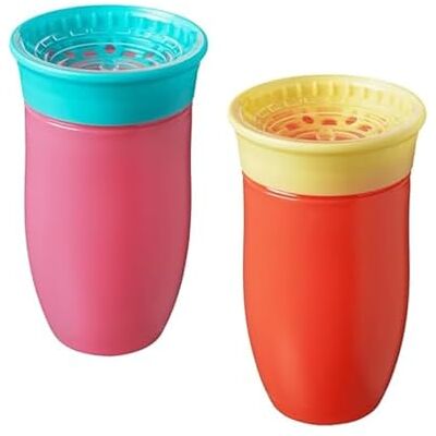 Nuby Botella de agua All Around – Taza para beber sin derrames, 300 ml, bebida desde cualquier ángulo, apta para lavavajillas, sin BPA, apto para 6 meses más (paquete de 2, rosa/naranja) Nuby Botella de agua All Around – Taza para beber sin derrames, 300 ml, bebida desde cualquier ángulo, apta para lavavajillas, sin BPA, apto para 6 meses más (paquete de 2, rosa/naranja)