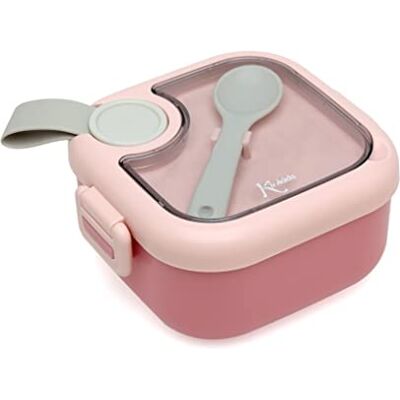 Kiokids Caja Almuerzo Rosa Con Cuchara Gris Kiokids Caja Almuerzo Rosa Con Cuchara Gris