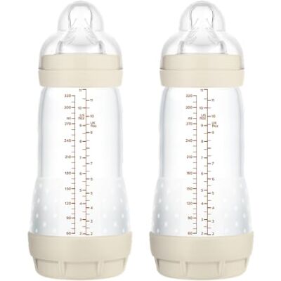 MAM Pack 2 Biberones Anticólicos, a partir de 4 Meses, 320ml, con Tetina 3 Flujo Rápido de Fácil Aceptación, Autoesterilizable y Fácil de Limpiar, Easy Start Anti-Colic, Neutro Mate, Pack de 2uds MAM Pack 2 Biberones Anticólicos, a partir de 4 Meses, 320ml, con Tetina 3 Flujo Rápido de Fácil Aceptación, Autoesterilizable y Fácil de Limpiar, Easy Start Anti-Colic, Neutro Mate, Pack de 2uds