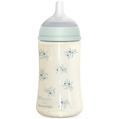 SUAVINEX , Biberón de 270 ml, con Tetina Fisiológica SX Pro de Silicona, con válvula Anticólico, de Flujo Medio (M), para Líquidos Densidad Media, Leche, Zumos o Agua. Bebés +3 Meses. Poetry, Azul SUAVINEX , Biberón de 270 ml, con Tetina Fisiológica SX Pro de Silicona, con válvula Anticólico, de Flujo Medio (M), para Líquidos Densidad Media, Leche, Zumos o Agua. Bebés +3 Meses. Poetry, Azul