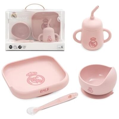 Interbaby Set de Vajilla Infantil 4 Piezas de Silicona Real Madrid Rosa Plato, Bol, Cuchara y Taza Apto para Microondas y Lavavajillas Libre de BPA Interbaby Set de Vajilla Infantil 4 Piezas de Silicona Real Madrid Rosa Plato, Bol, Cuchara y Taza Apto para Microondas y Lavavajillas Libre de BPA