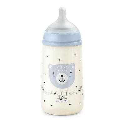 SUAVINEX , Biberón de 270 ml con Tetina Fisiológica SX Pro de Silicona con Válvula Anticólico, de Flujo Medio (M), para Líquidos Densidad Media, Leche, Zumos o Agua. Bebés +3 Meses. Wild&Free Azul SUAVINEX , Biberón de 270 ml con Tetina Fisiológica SX Pro de Silicona con Válvula Anticólico, de Flujo Medio (M), para Líquidos Densidad Media, Leche, Zumos o Agua. Bebés +3 Meses. Wild&Free Azul