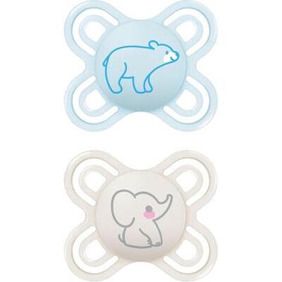 MAM Perfect Start Juego de 2 chupetes de silicona para un desarrollo bucal saludable de 0 a 2 meses, kit de 2 accesorios para bebés con soporte para chupete esterilizador, azul claro y neutro MAM Perfect Start Juego de 2 chupetes de silicona para un desarrollo bucal saludable de 0 a 2 meses, kit de 2 accesorios para bebés con soporte para chupete esterilizador, azul claro y neutro