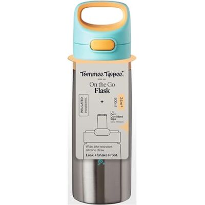 Tommee Tippee On The Go Botella térmica de acero inoxidable con popote de silicona para niños pequeños, 500 ml, más de 24 meses Tommee Tippee On The Go Botella térmica de acero inoxidable con popote de silicona para niños pequeños, 500 ml, más de 24 meses