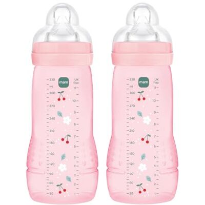 MAM Pack 2 Biberones, a partir de 6 Meses, 330ml, con Tetina X Especial Líquidos Espesos de Silicona de Fácil Aceptación, Fácil de Sostener, Fácil de Limpiar, Easy Active, Rosa, Pack de 2uds MAM Pack 2 Biberones, a partir de 6 Meses, 330ml, con Tetina X Especial Líquidos Espesos de Silicona de Fácil Aceptación, Fácil de Sostener, Fácil de Limpiar, Easy Active, Rosa, Pack de 2uds