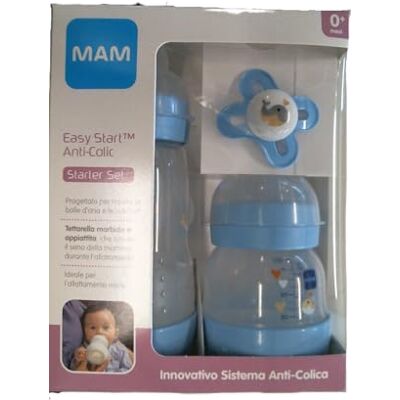 MAM Starter Juego de 2 biberones Easy Start anticólicos, 130 ml y 260 ml, con tetina de silicona SkinSoftTM y chupete Start Nanò, 0+ meses, azul MAM Starter Juego de 2 biberones Easy Start anticólicos, 130 ml y 260 ml, con tetina de silicona SkinSoftTM y chupete Start Nanò, 0+ meses, azul