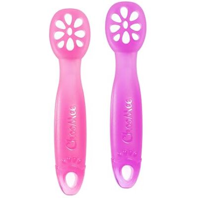 ChooMee FlexiDip Baby Starter Spoon Platinum Silicone First Stage Teething Friendly Learning Utensil 2 CT Pink Purple ChooMee FlexiDip Baby Starter Spoon Platinum Silicone First Stage Teething Friendly Learning Utensil 2 CT Pink Purple