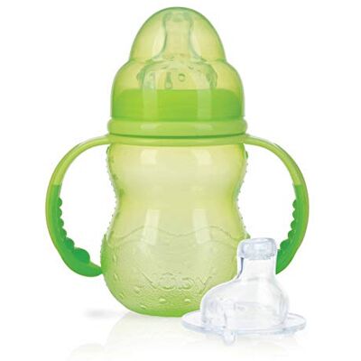 Nuby Biberón de boca ancha colorido, 6+ m, 240 ml, color verde Nuby Biberón de boca ancha colorido, 6+ m, 240 ml, color verde