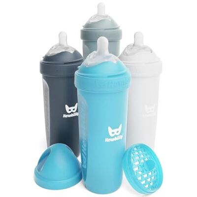 Herobility Biberones anticólicos Double – 12 fl oz / 340 ml – Paquete de 4 – Biberones multicolores, Blanca, gris, azul hierro, azul Herobility Biberones anticólicos Double – 12 fl oz / 340 ml – Paquete de 4 – Biberones multicolores, Blanca, gris, azul hierro, azul